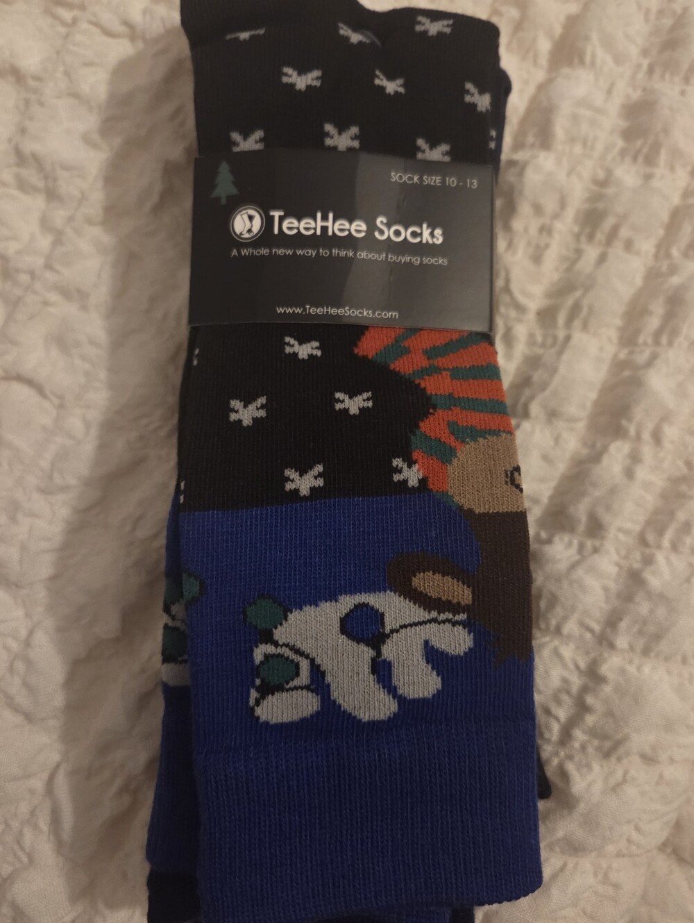 TeeHee Men’s Blue & Black Novelty Crew Socks – Holiday Size 10 - 13. Five Pair